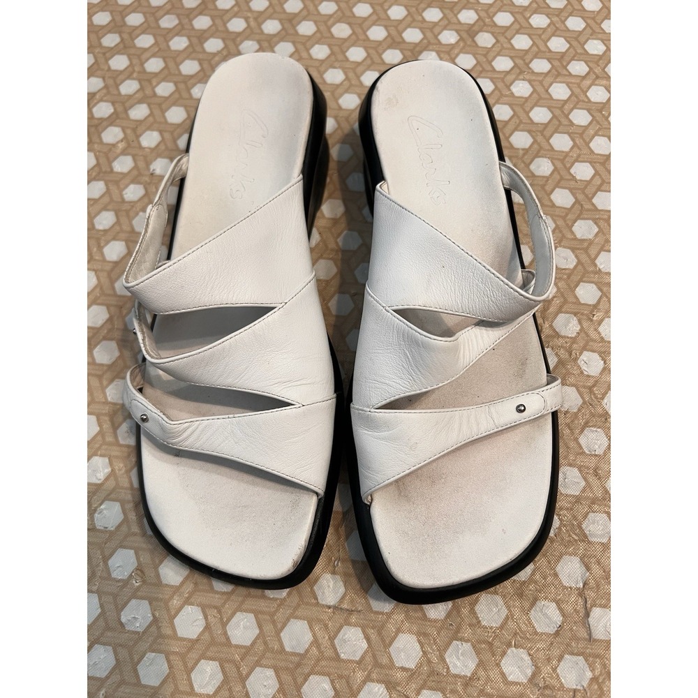 Clarks Leather Women's Slide Shoes Size 8.5M White Black
